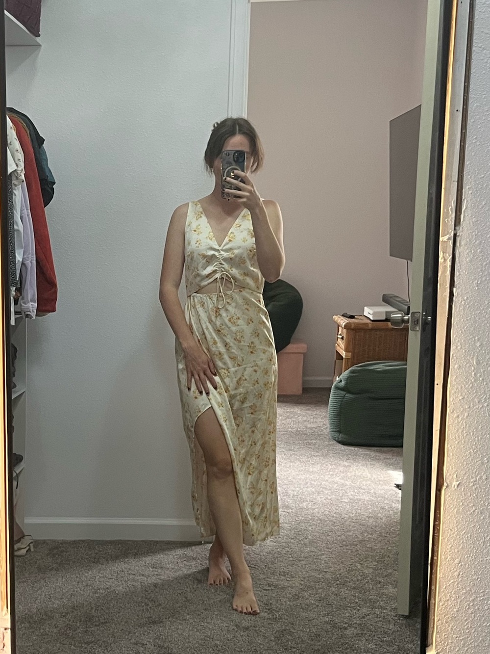 Abercrombie & Fitch Cream Maxi Dress with Yellow Floral Print